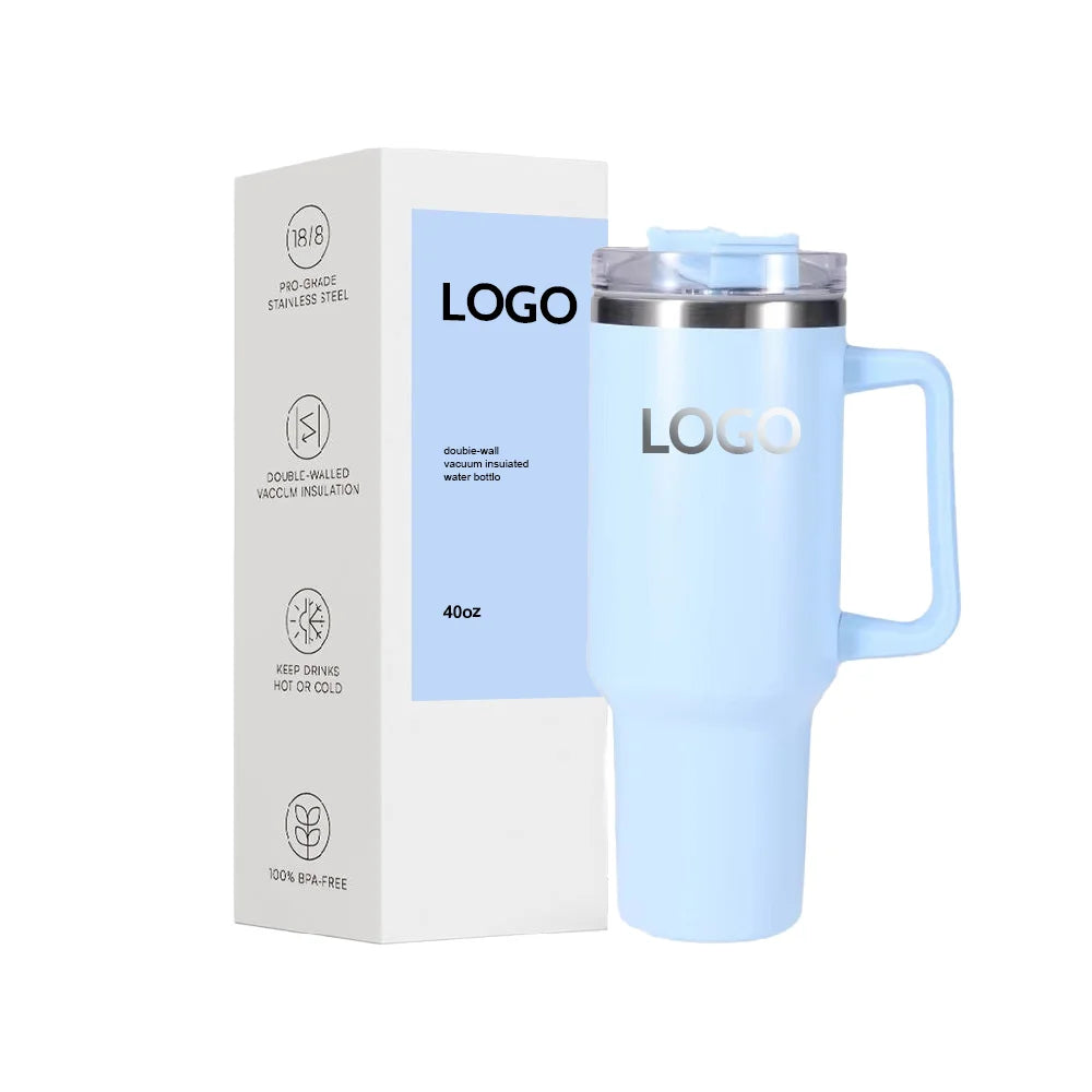 40oz 30oz Double Wall Stainless Steel Tumbler Flip Straw Coffee Mug Vacuum Bottle with Handle