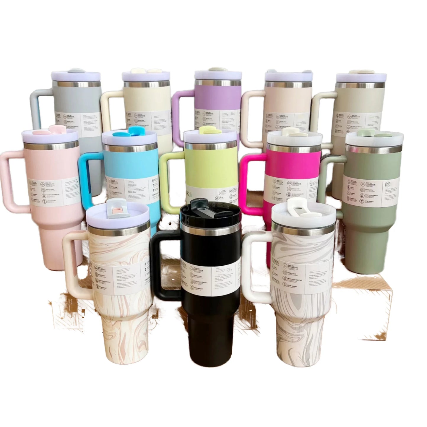 40oz 30oz Double Wall Stainless Steel Tumbler Flip Straw Coffee Mug Vacuum Bottle with Handle
