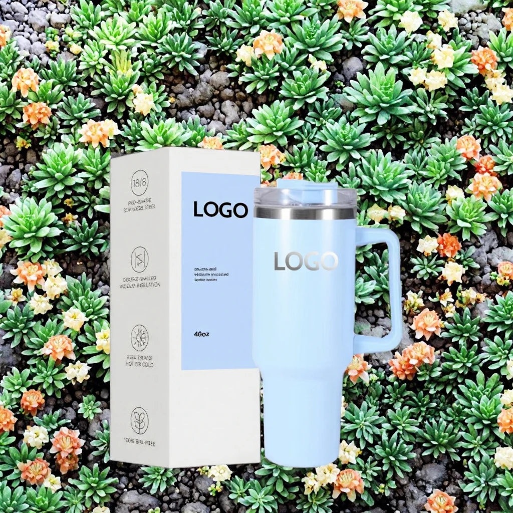 40oz 30oz Double Wall Stainless Steel Tumbler Flip Straw Coffee Mug Vacuum Bottle with Handle