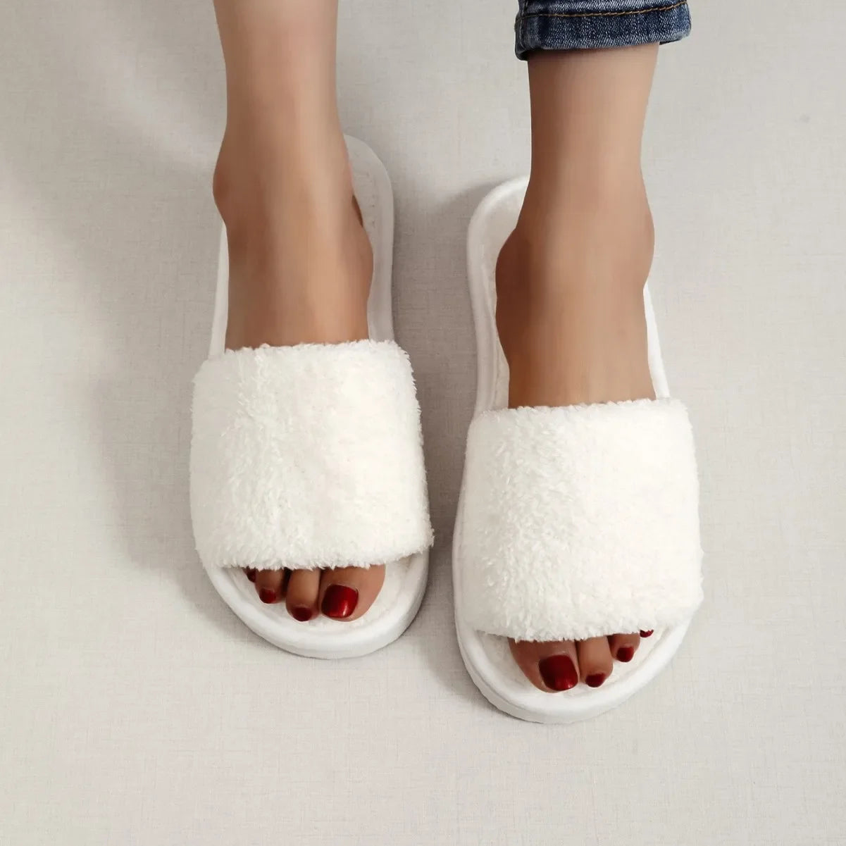 2025 House Slippers Women Four Seasons New Open Toe Fur Warm Plush Comfortable Lightweight Flat Home Shoes comfortable slippers
