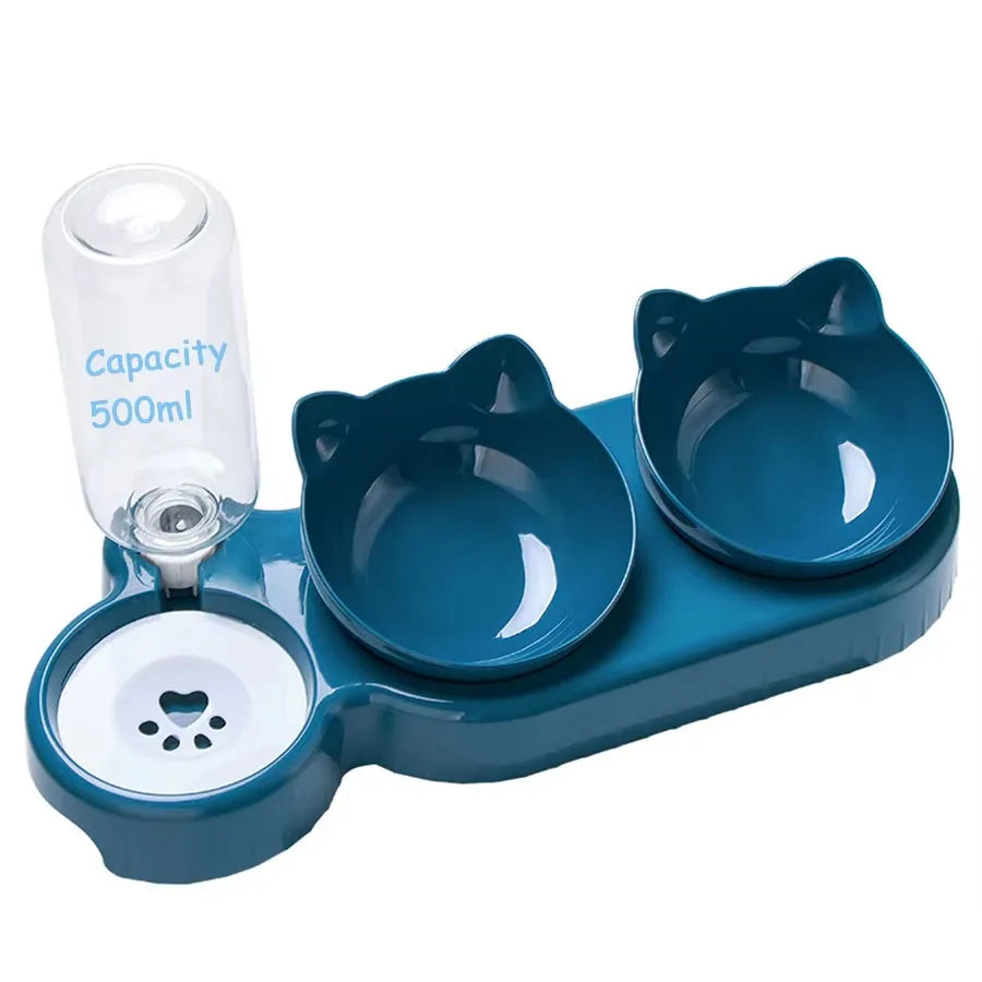 Pet SuppliesElevated Bowls for Cats and DogsDurable Double Cat Pet Bowls With Water Feeder 3 In 1 Ear Design Tilted