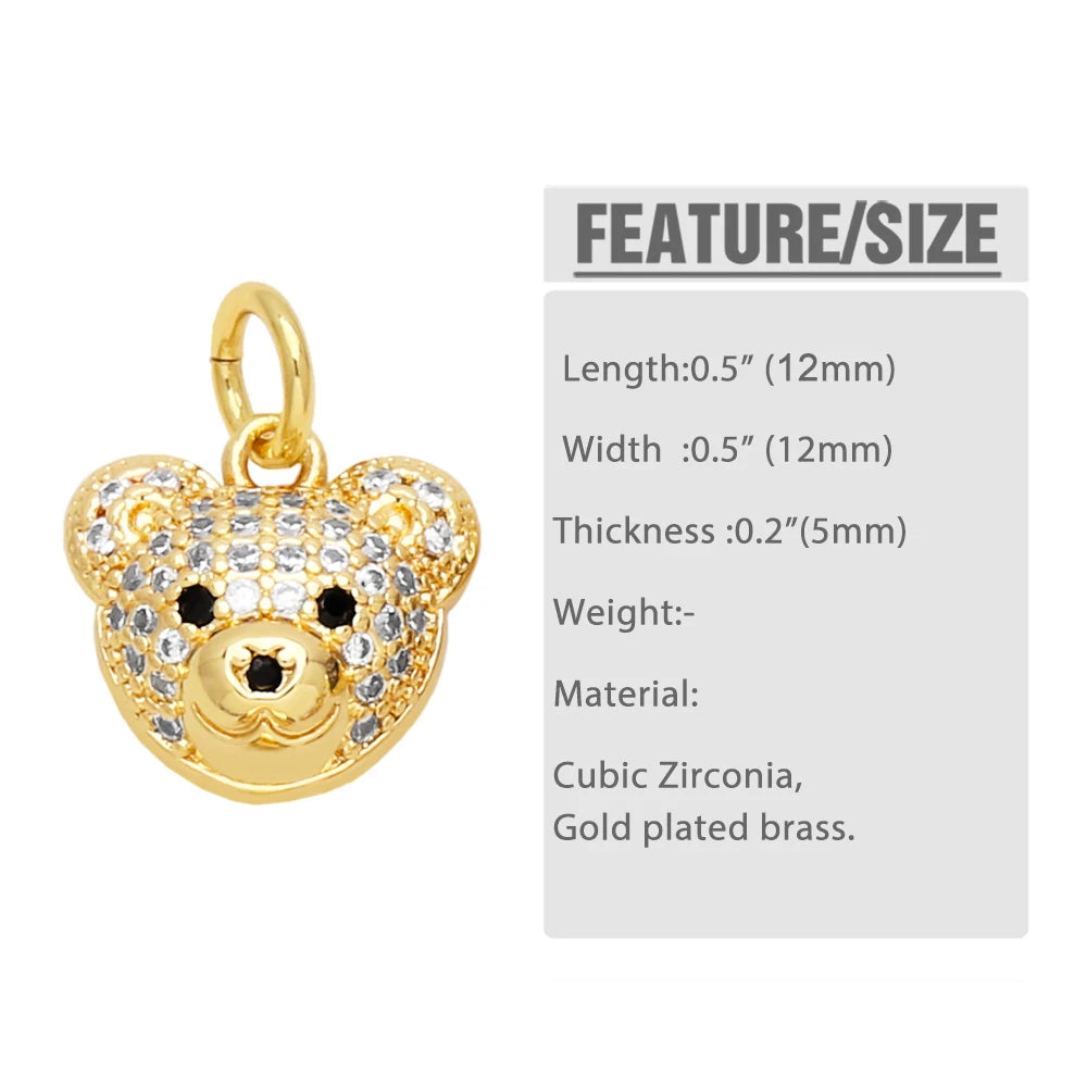 OCESRIO Multicolor CZ Small Bear Head Charms for Bracelet Copper Gold Plated Animal Handmade Jewelry Making Supplies chma219