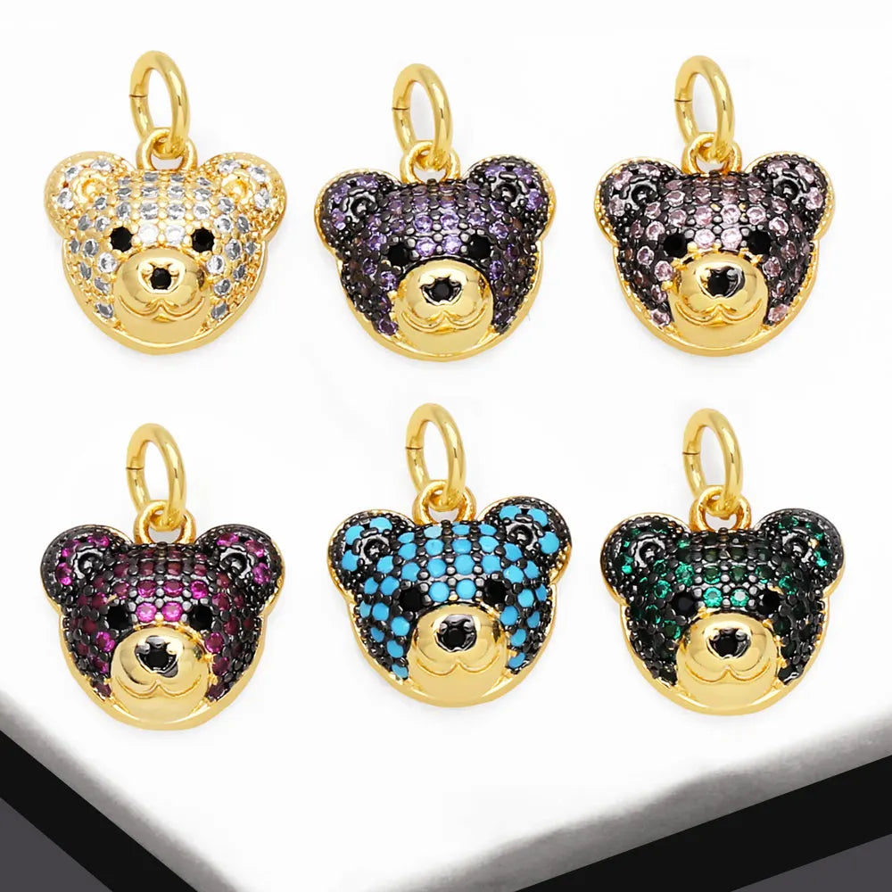 OCESRIO Multicolor CZ Small Bear Head Charms for Bracelet Copper Gold Plated Animal Handmade Jewelry Making Supplies chma219