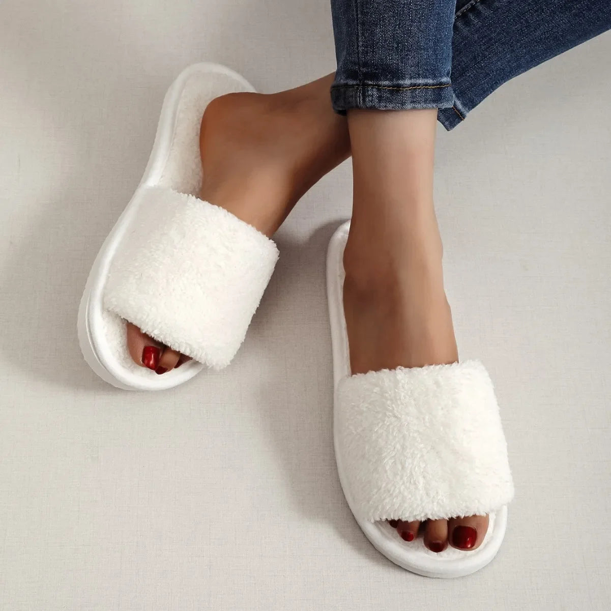 2025 House Slippers Women Four Seasons New Open Toe Fur Warm Plush Comfortable Lightweight Flat Home Shoes comfortable slippers