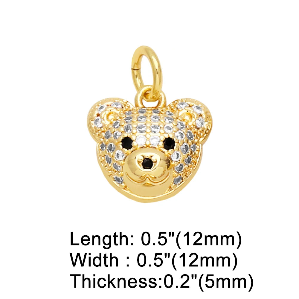 OCESRIO Multicolor CZ Small Bear Head Charms for Bracelet Copper Gold Plated Animal Handmade Jewelry Making Supplies chma219