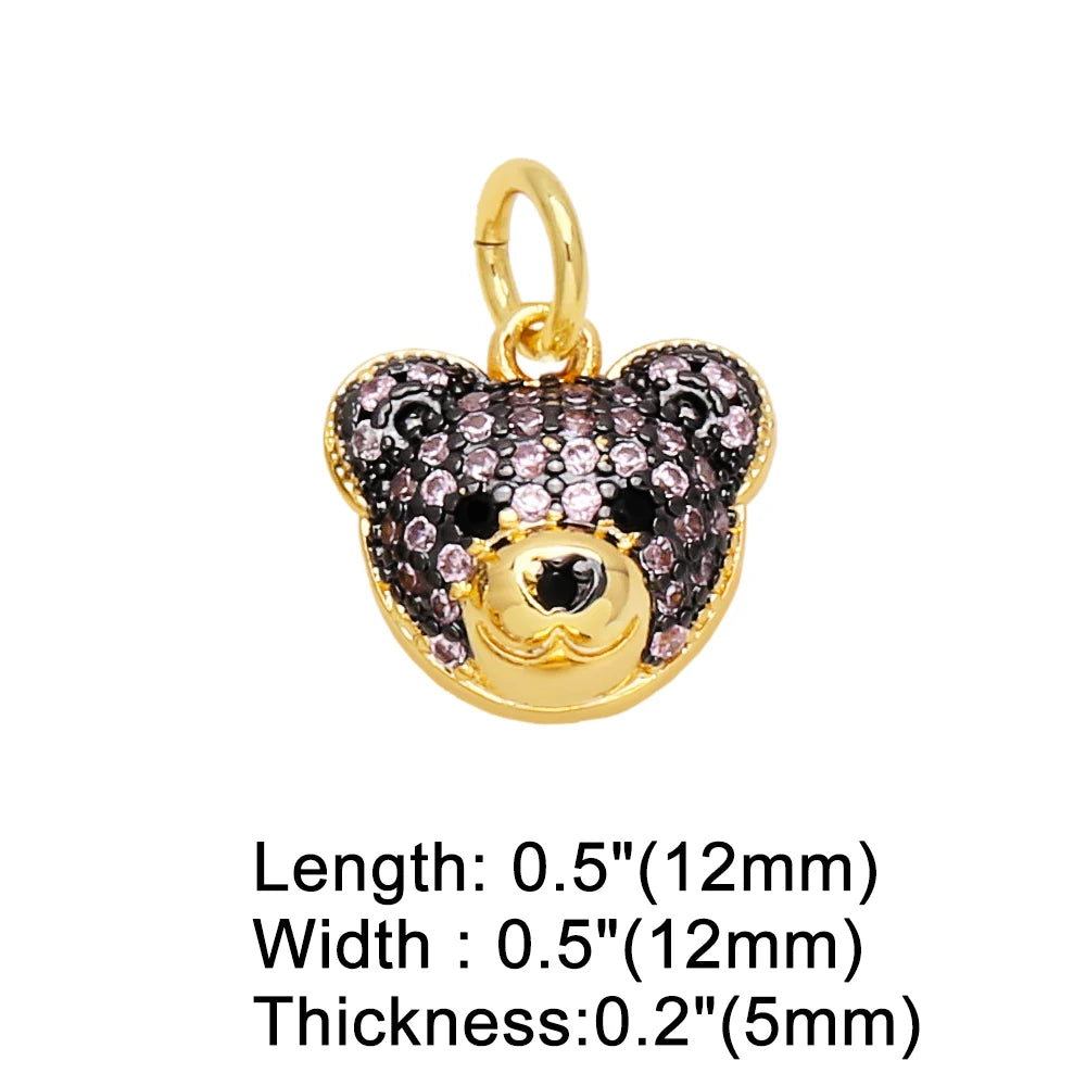 OCESRIO Multicolor CZ Small Bear Head Charms for Bracelet Copper Gold Plated Animal Handmade Jewelry Making Supplies chma219