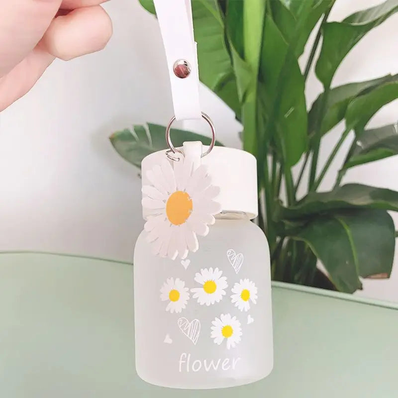 350ml Cute Daisy Flower Glass Water Bottle Portable Girl Frosted Mini Drinking Bottles Milk Juice Bottle Outdoor Travel Tumbler