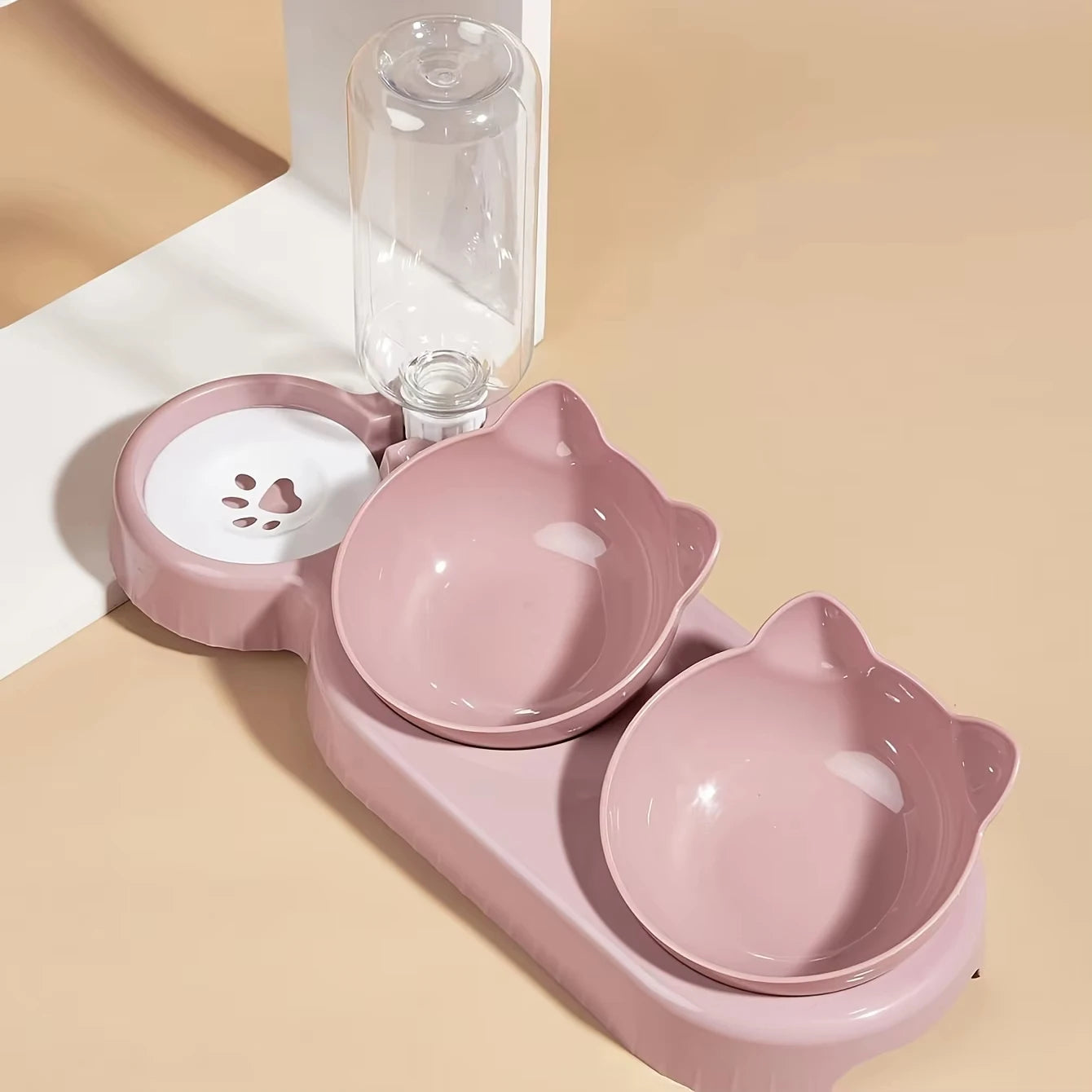 Pet SuppliesElevated Bowls for Cats and DogsDurable Double Cat Pet Bowls With Water Feeder 3 In 1 Ear Design Tilted
