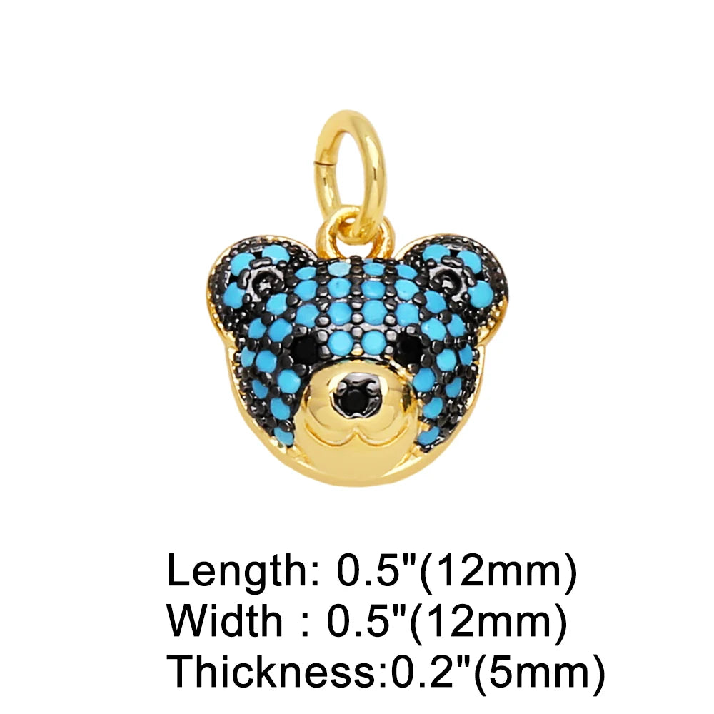 OCESRIO Multicolor CZ Small Bear Head Charms for Bracelet Copper Gold Plated Animal Handmade Jewelry Making Supplies chma219