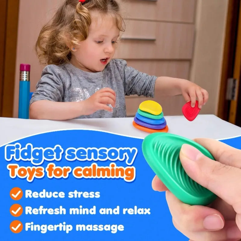 2025 New Fidget Toys Adults Sensory Silicone Stone 6 Pack Textured for Autism Kids Calming Down Fidget Stress Relief Toys