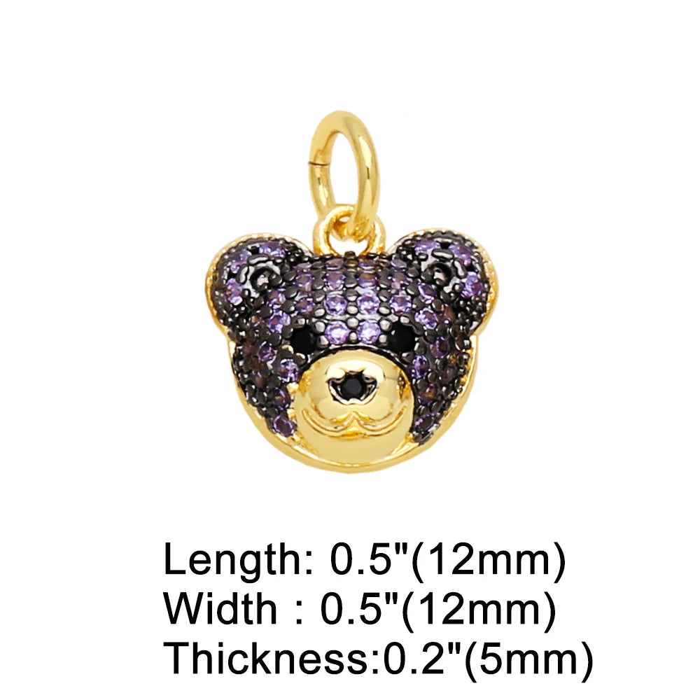 OCESRIO Multicolor CZ Small Bear Head Charms for Bracelet Copper Gold Plated Animal Handmade Jewelry Making Supplies chma219
