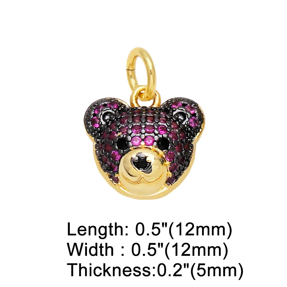 OCESRIO Multicolor CZ Small Bear Head Charms for Bracelet Copper Gold Plated Animal Handmade Jewelry Making Supplies chma219