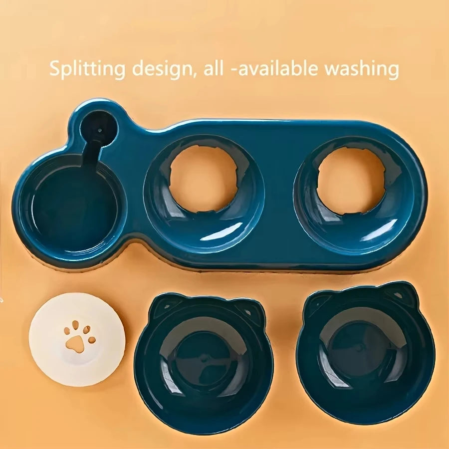 Pet SuppliesElevated Bowls for Cats and DogsDurable Double Cat Pet Bowls With Water Feeder 3 In 1 Ear Design Tilted