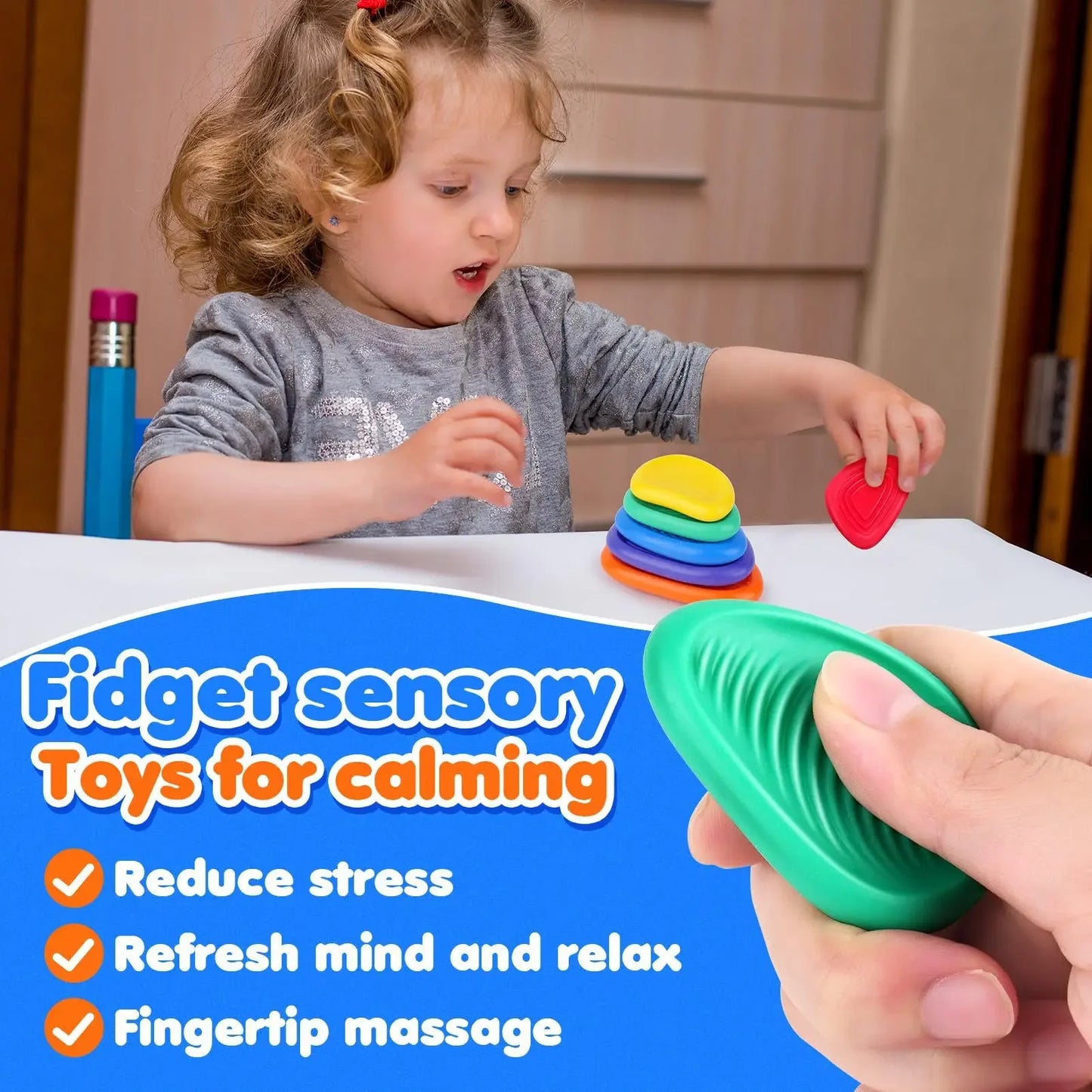 2025 New Fidget Toys Adults Sensory Silicone Stone 6 Pack Textured for Autism Kids Calming Down Fidget Stress Relief Toys