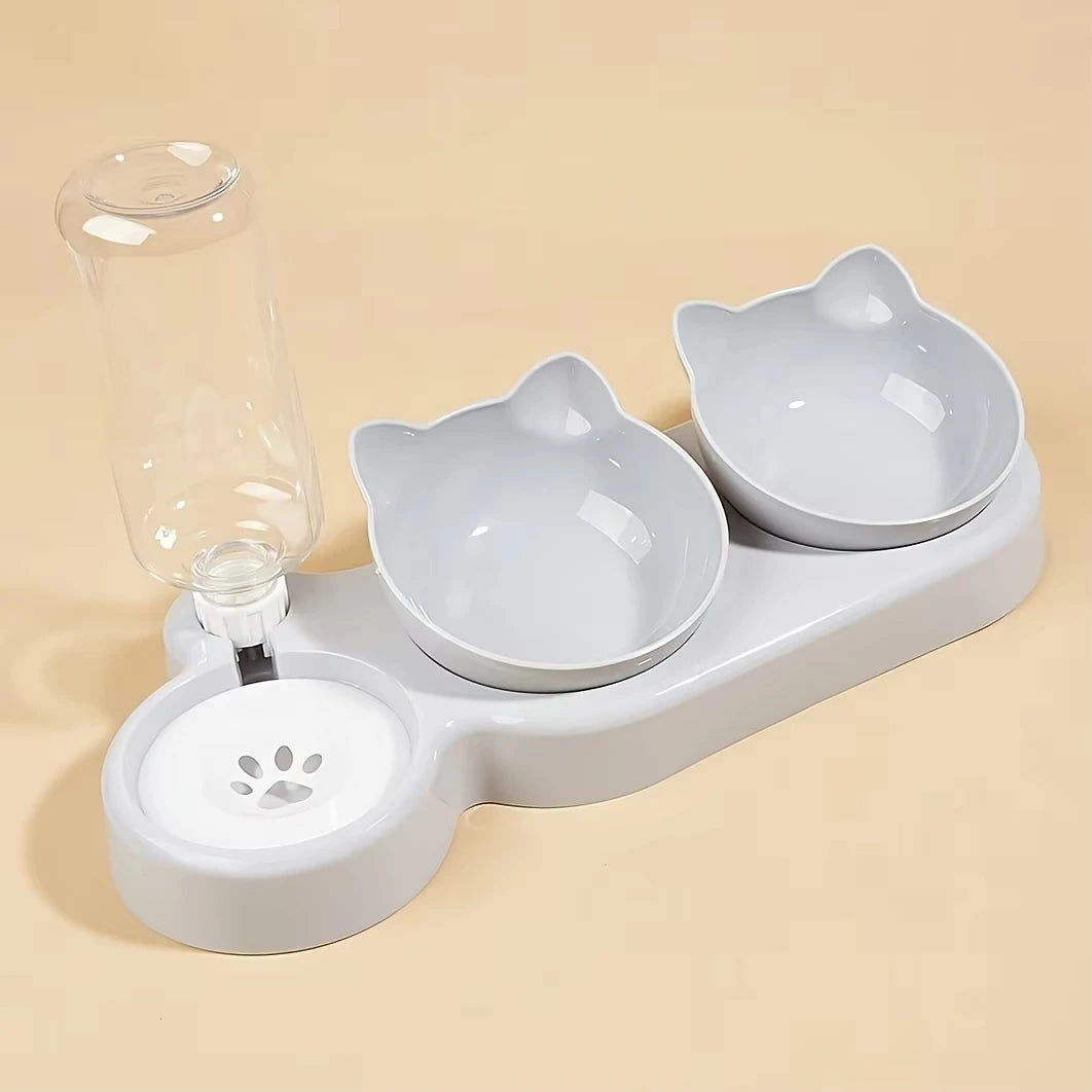 Pet SuppliesElevated Bowls for Cats and DogsDurable Double Cat Pet Bowls With Water Feeder 3 In 1 Ear Design Tilted