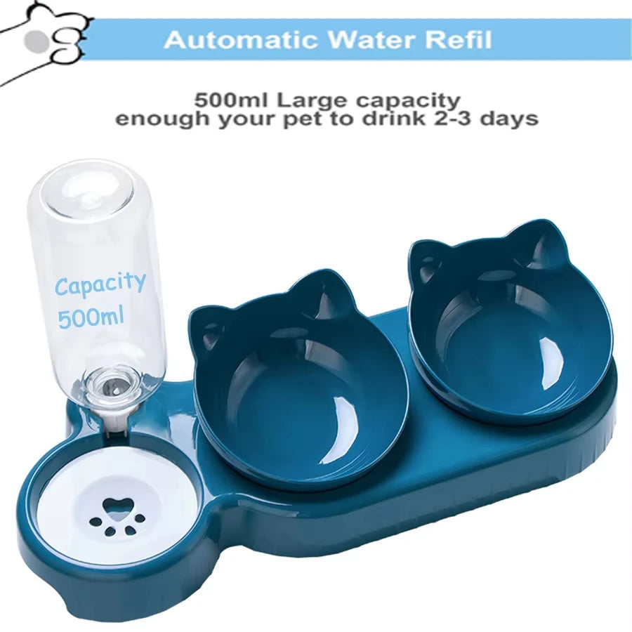 Pet SuppliesElevated Bowls for Cats and DogsDurable Double Cat Pet Bowls With Water Feeder 3 In 1 Ear Design Tilted