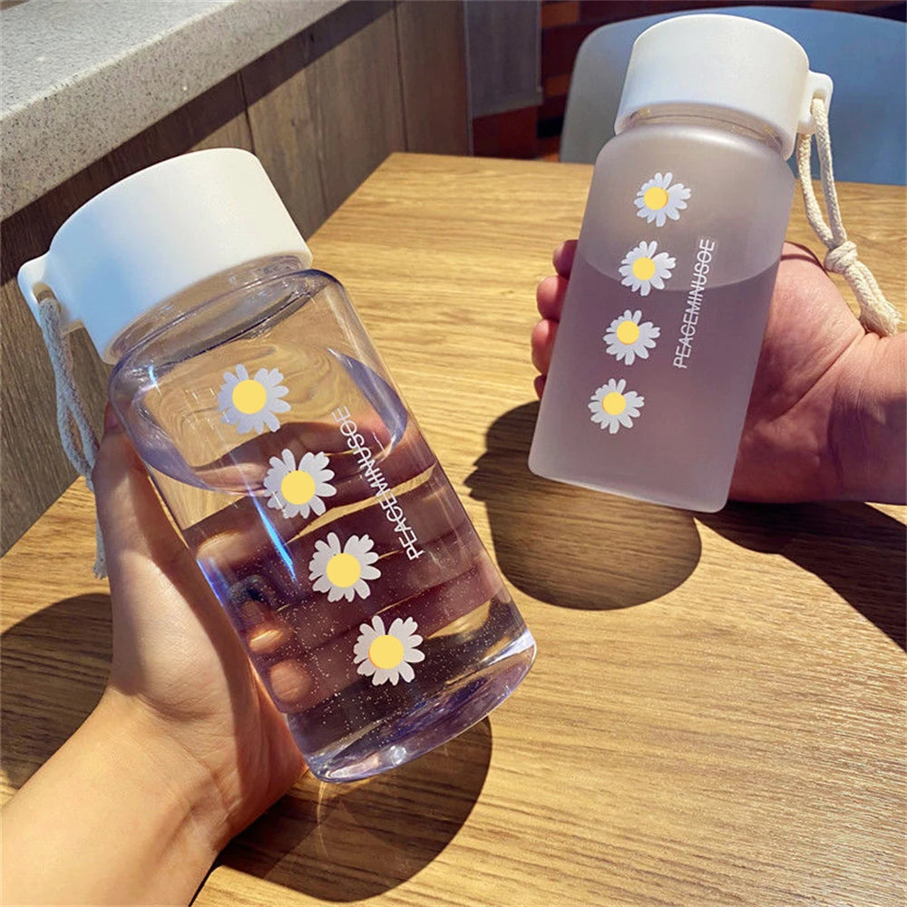 480ml Water Bottles Small Daisy Frosted Plastic Cup Kawaii Direct Drinking Tea Cup Portable Travel Sports Creative Water Cup