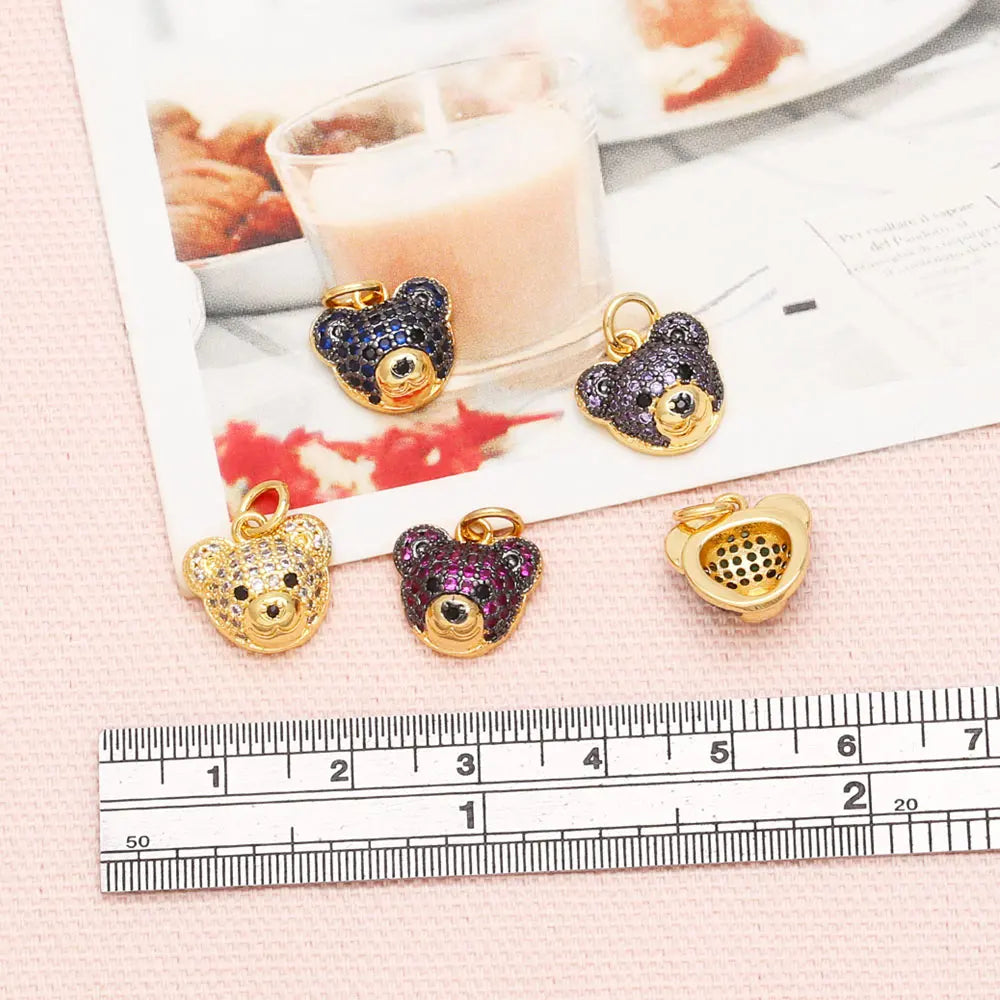 OCESRIO Multicolor CZ Small Bear Head Charms for Bracelet Copper Gold Plated Animal Handmade Jewelry Making Supplies chma219