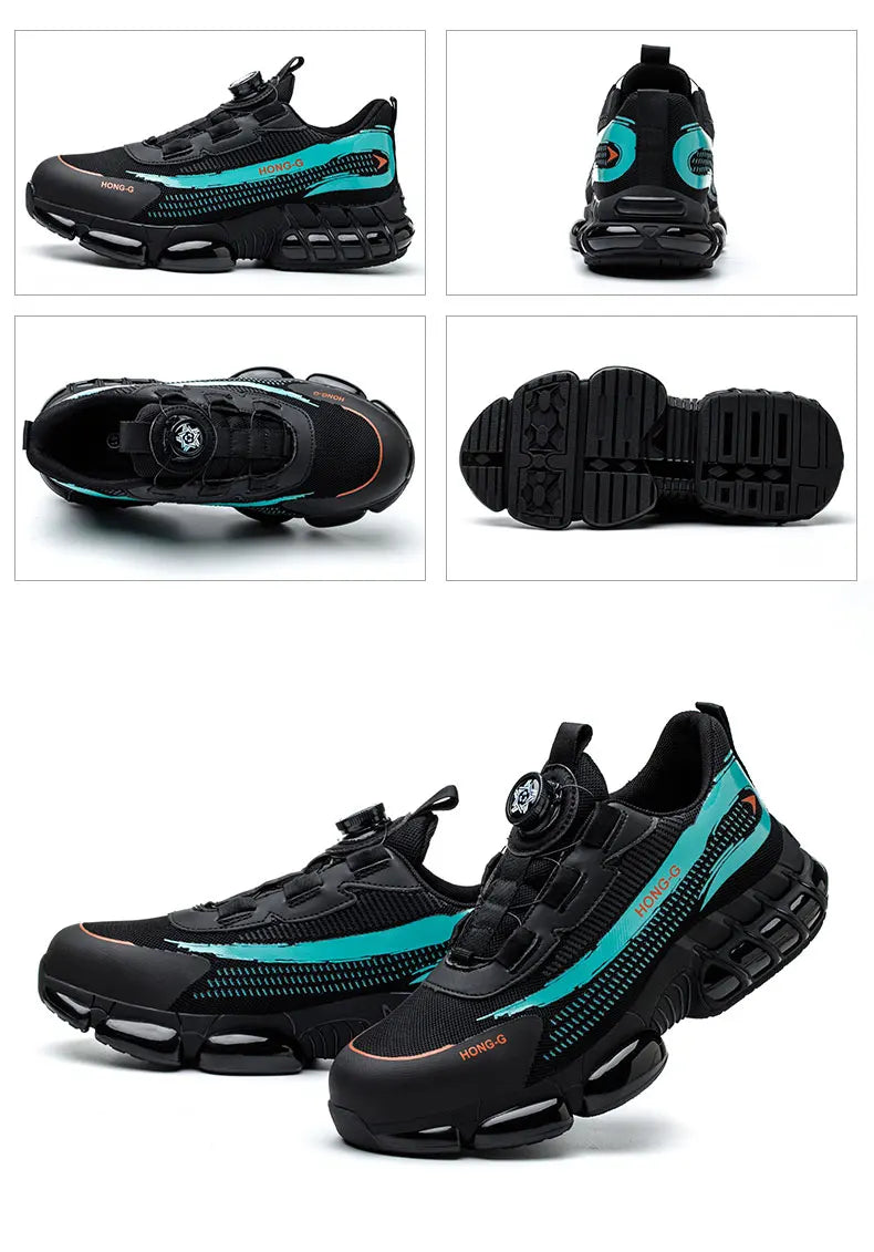 Men's Work Shoes Rotary Buckle Work Sneakers Protective Shoes Safety Industrial Puncture-Proof Anti-Smash Steel Toe Shoes