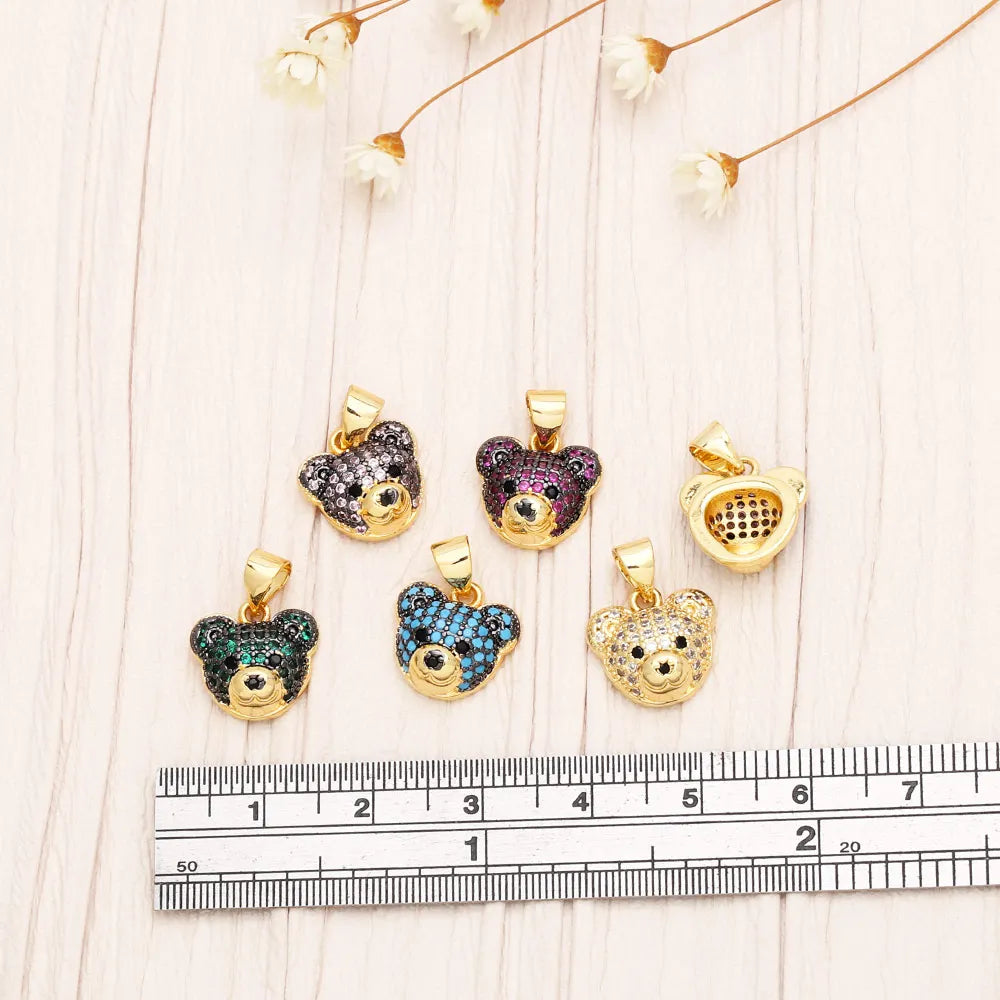OCESRIO Multicolor CZ Small Bear Head Charms for Bracelet Copper Gold Plated Animal Handmade Jewelry Making Supplies chma219