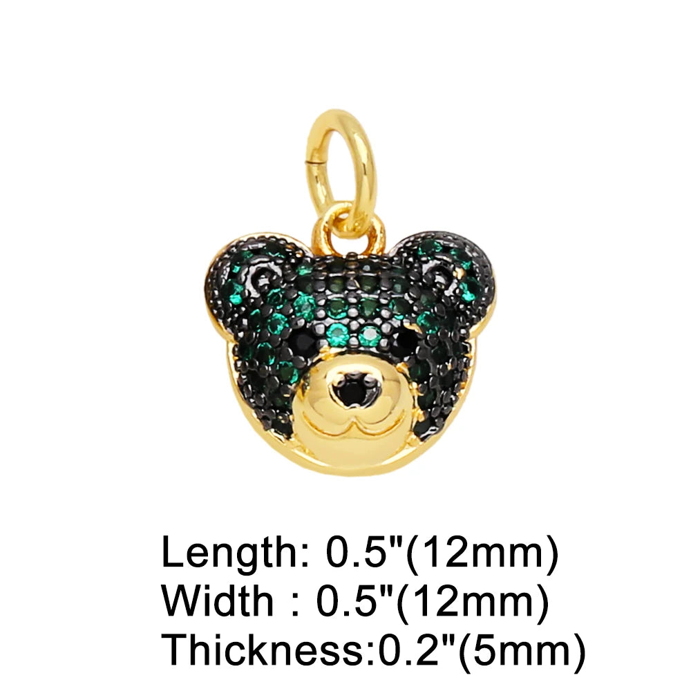 OCESRIO Multicolor CZ Small Bear Head Charms for Bracelet Copper Gold Plated Animal Handmade Jewelry Making Supplies chma219