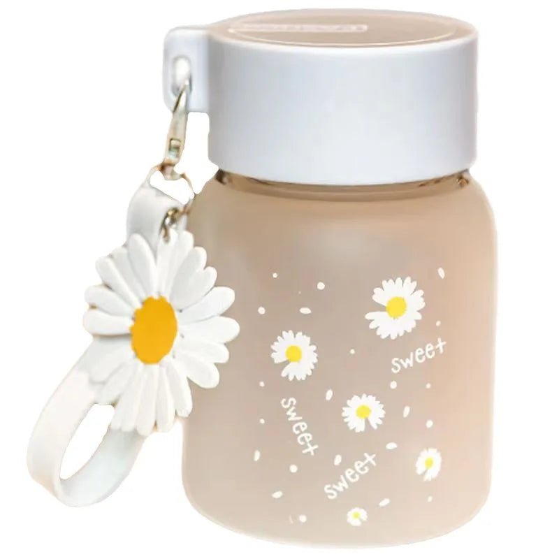 350ml Cute Daisy Flower Glass Water Bottle Portable Girl Frosted Mini Drinking Bottles Milk Juice Bottle Outdoor Travel Tumbler