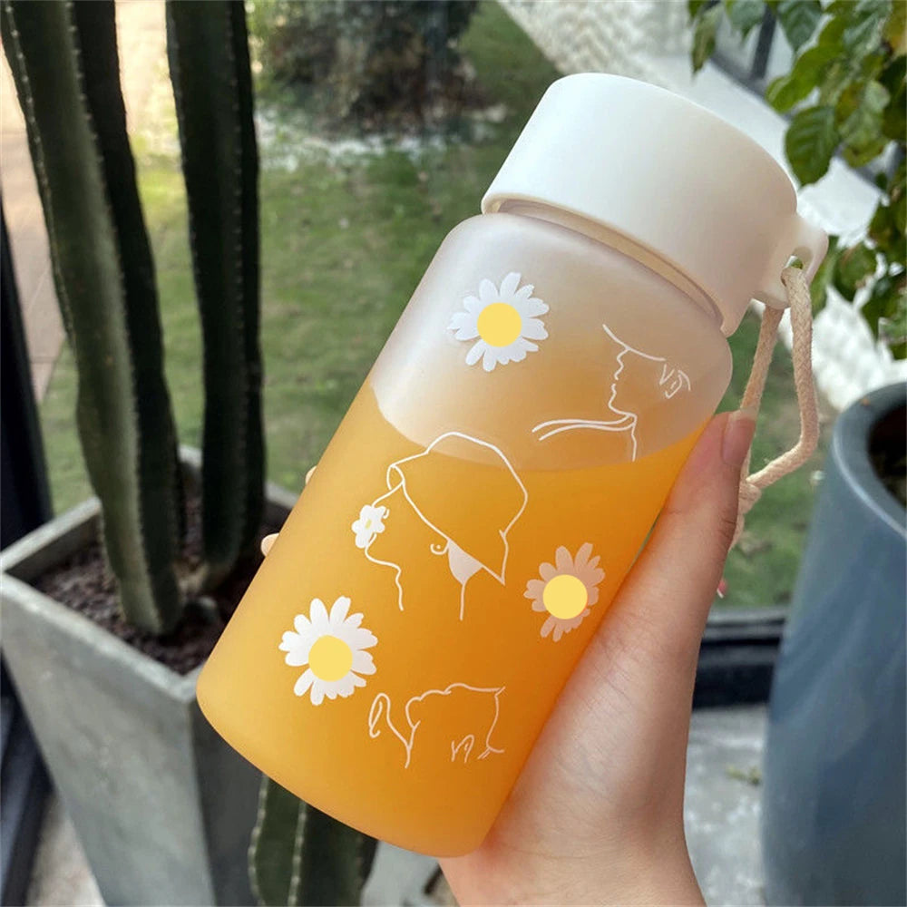 480ml Water Bottles Small Daisy Frosted Plastic Cup Kawaii Direct Drinking Tea Cup Portable Travel Sports Creative Water Cup