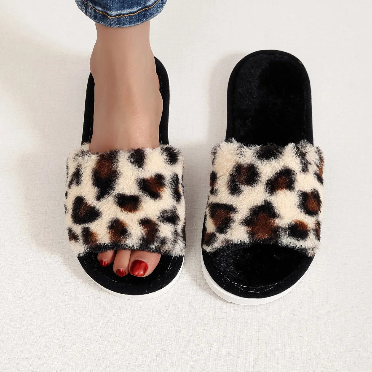 2025 House Slippers Women Four Seasons New Open Toe Fur Warm Plush Comfortable Lightweight Flat Home Shoes comfortable slippers