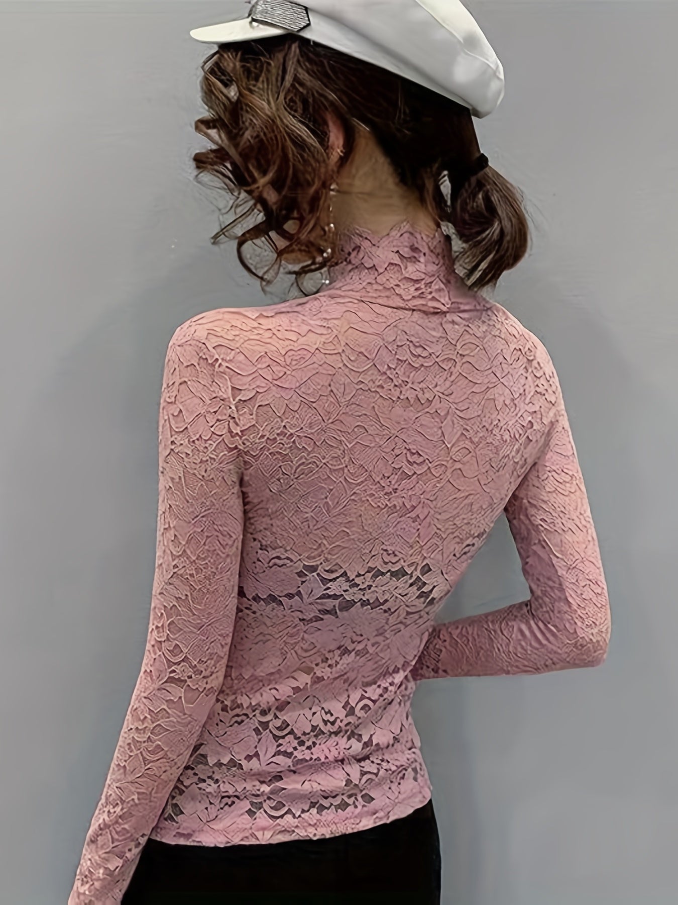 Slim Sexy Long Sleeve Lace Mock Neck Top - Women's Spring & Fall Clothing