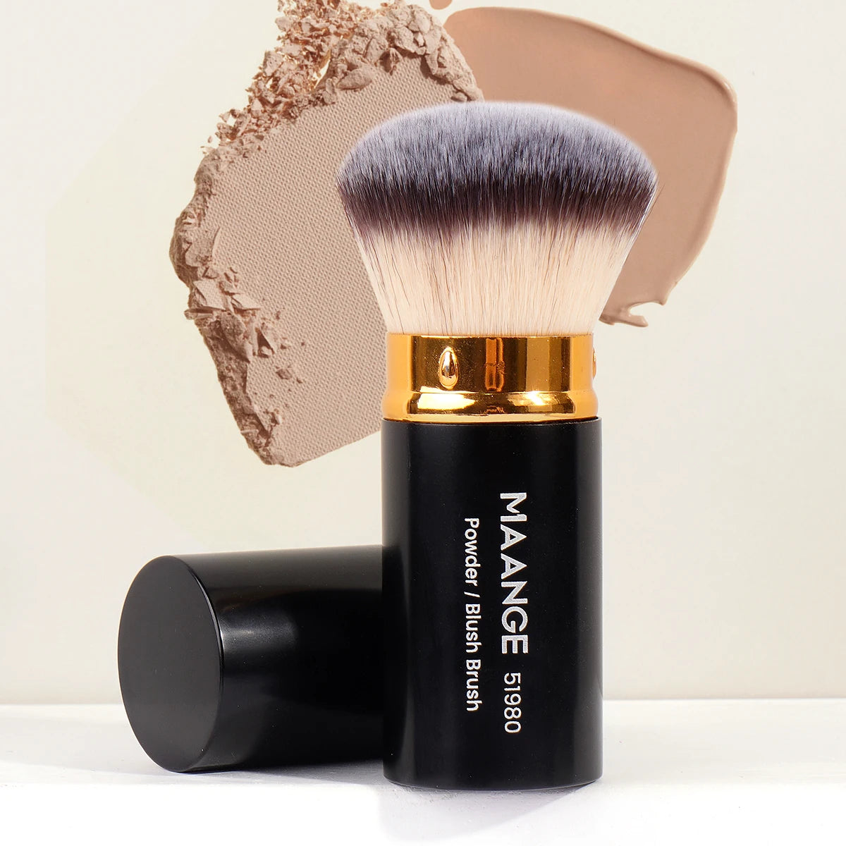 MAANGE Flat Angle Retractable Makeup Brush Kabuki Brush for Liquid, Cream, Powder, Foundation, Contouring, Blush Travel Set