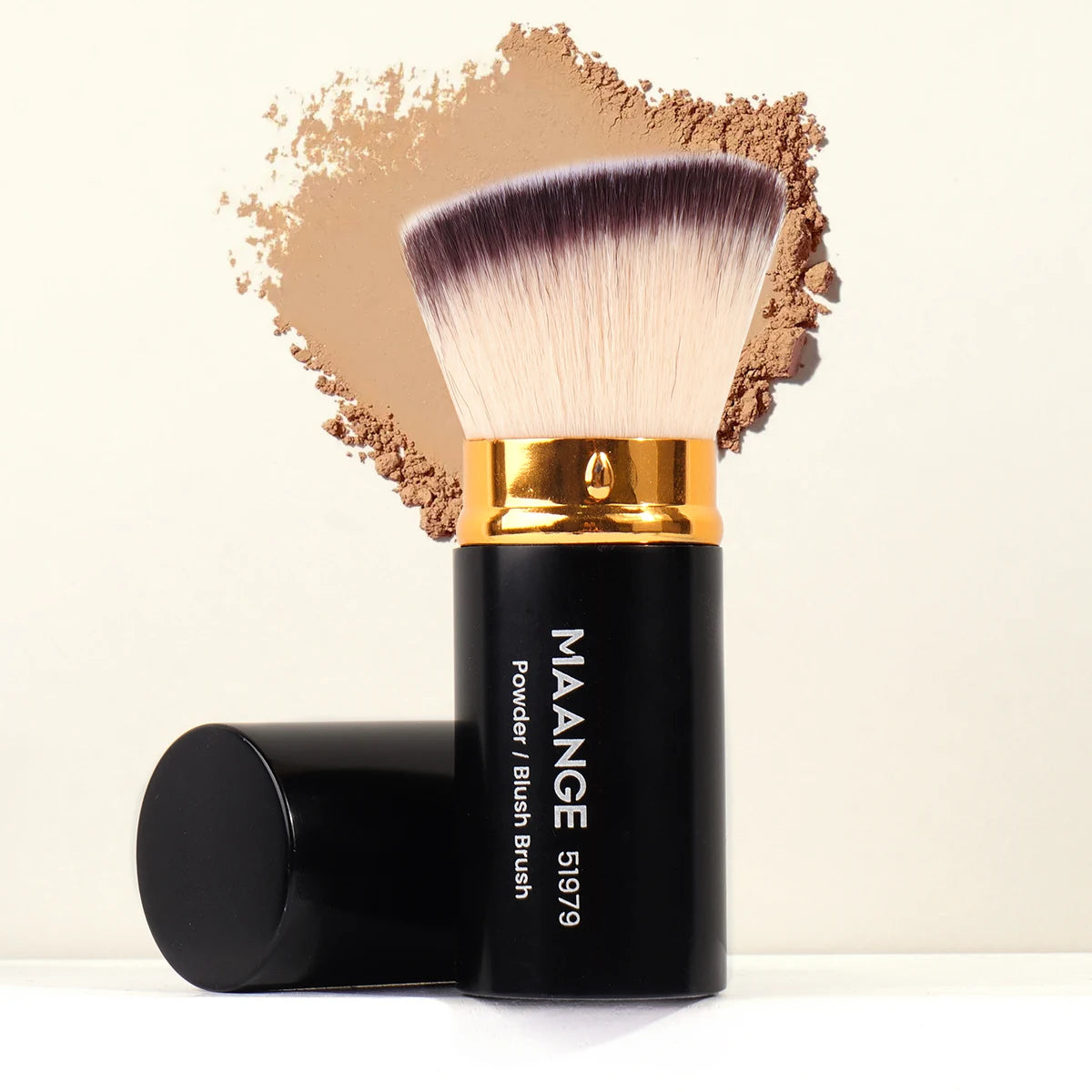 MAANGE Flat Angle Retractable Makeup Brush Kabuki Brush for Liquid, Cream, Powder, Foundation, Contouring, Blush Travel Set