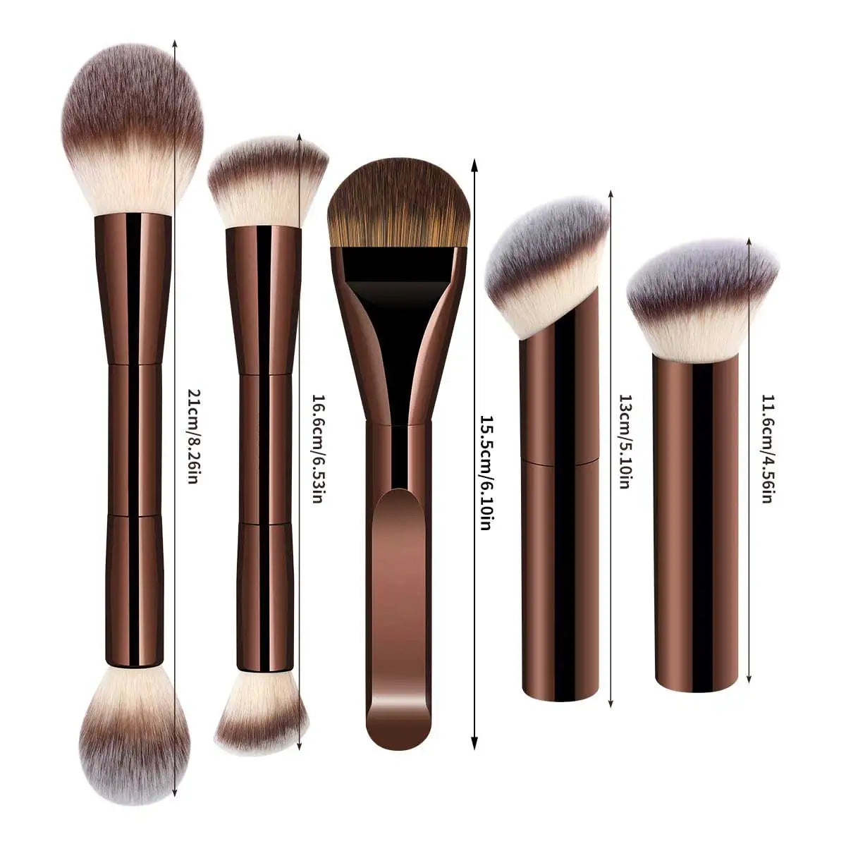 5 PCS Foundation Makeup Brush Set Double-ended Kabuki Mask Contour Brush for Liquid Powder Concealer Cream Cosmetics Blending Ma
