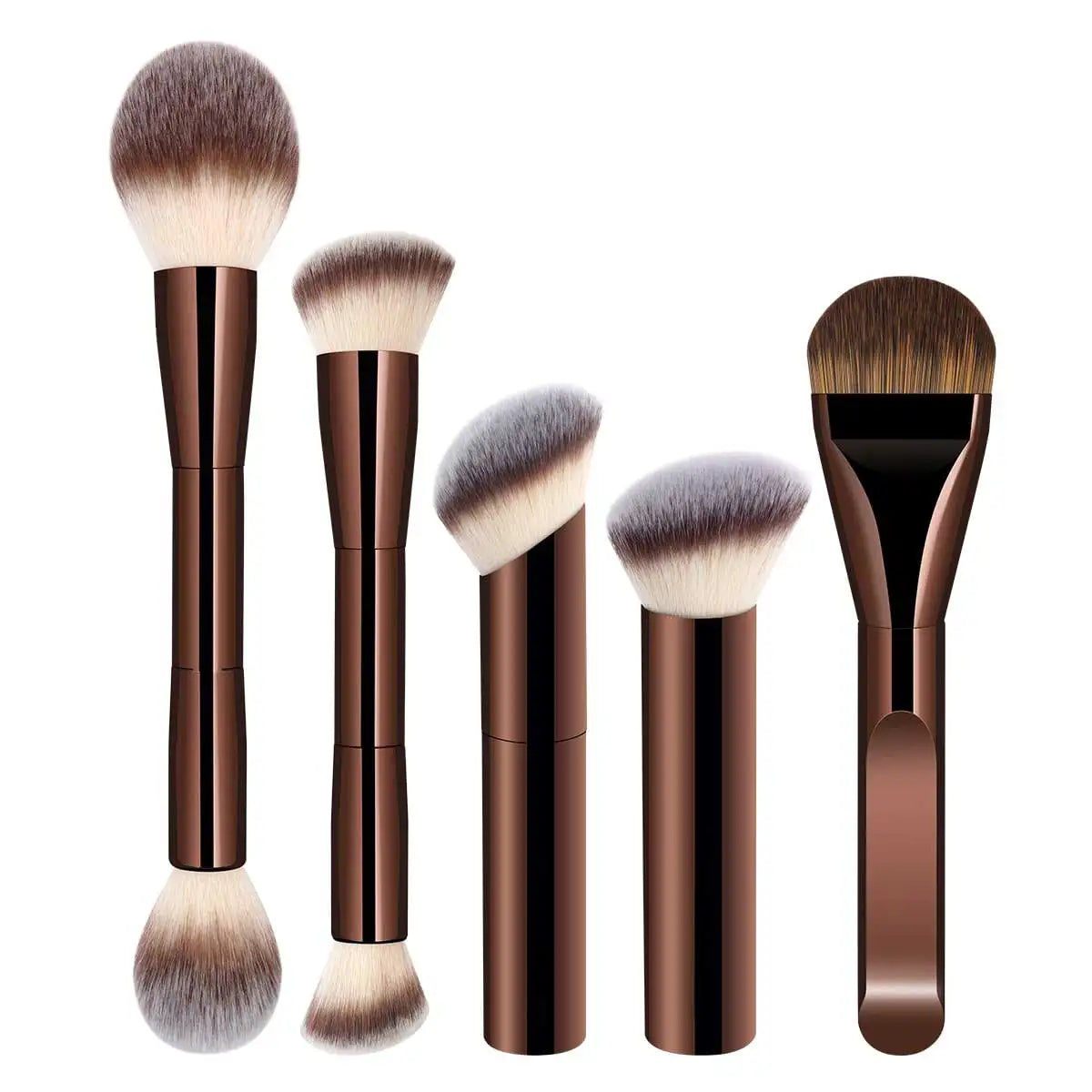 5 PCS Foundation Makeup Brush Set Double-ended Kabuki Mask Contour Brush for Liquid Powder Concealer Cream Cosmetics Blending Ma