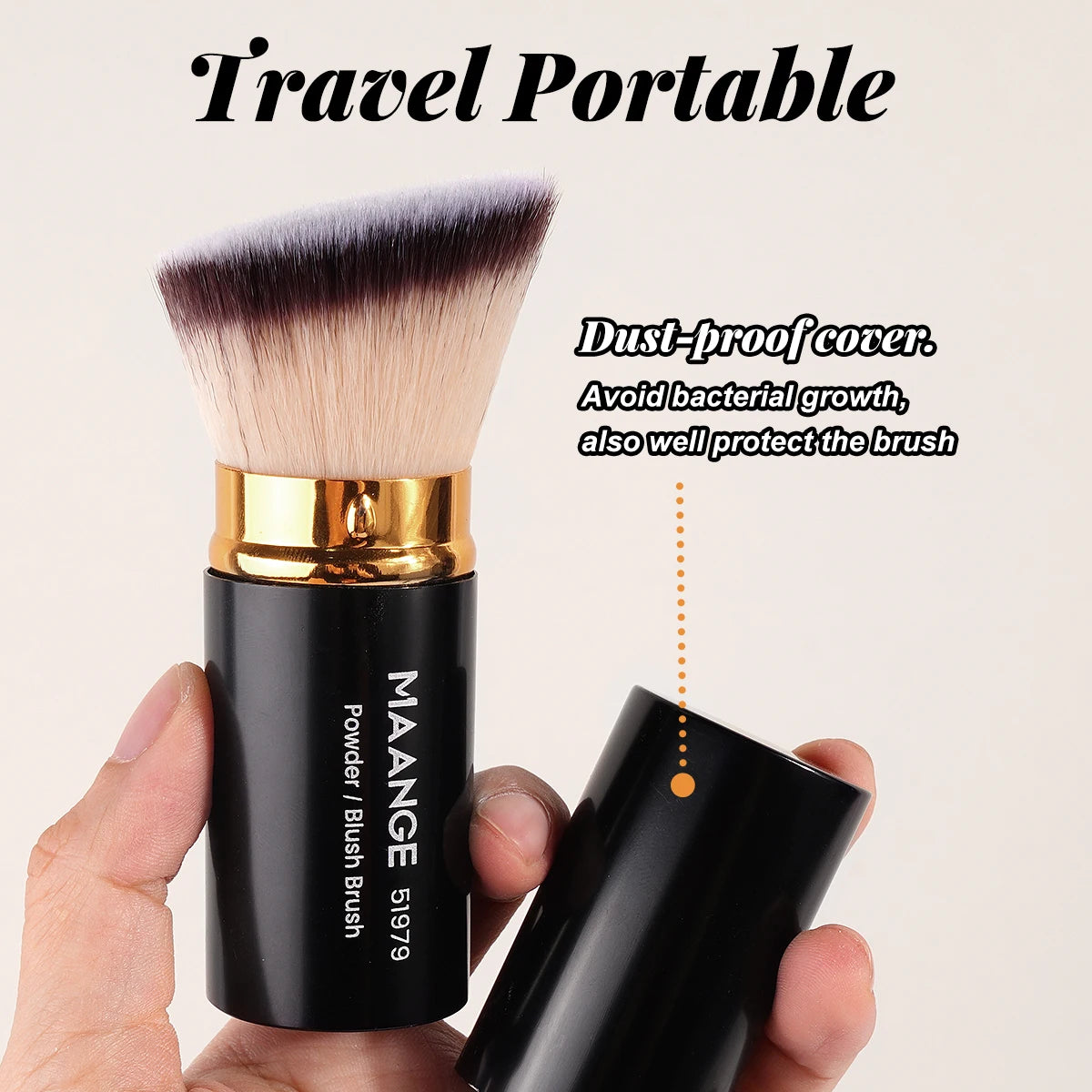 MAANGE Flat Angle Retractable Makeup Brush Kabuki Brush for Liquid, Cream, Powder, Foundation, Contouring, Blush Travel Set