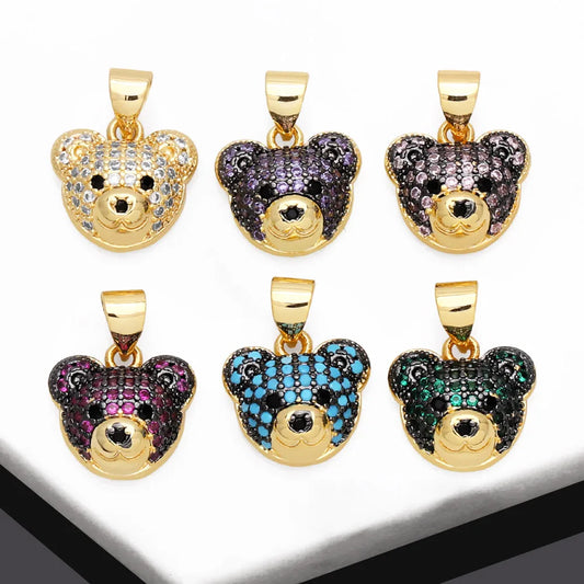 OCESRIO Multicolor CZ Small Bear Head Charms for Bracelet Copper Gold Plated Animal Handmade Jewelry Making Supplies chma219