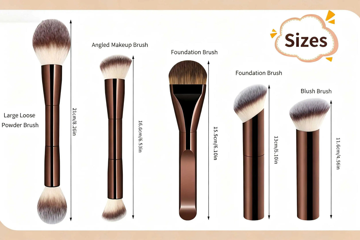 5 PCS Foundation Makeup Brush Set Double-ended Kabuki Mask Contour Brush for Liquid Powder Concealer Cream Cosmetics Blending Ma