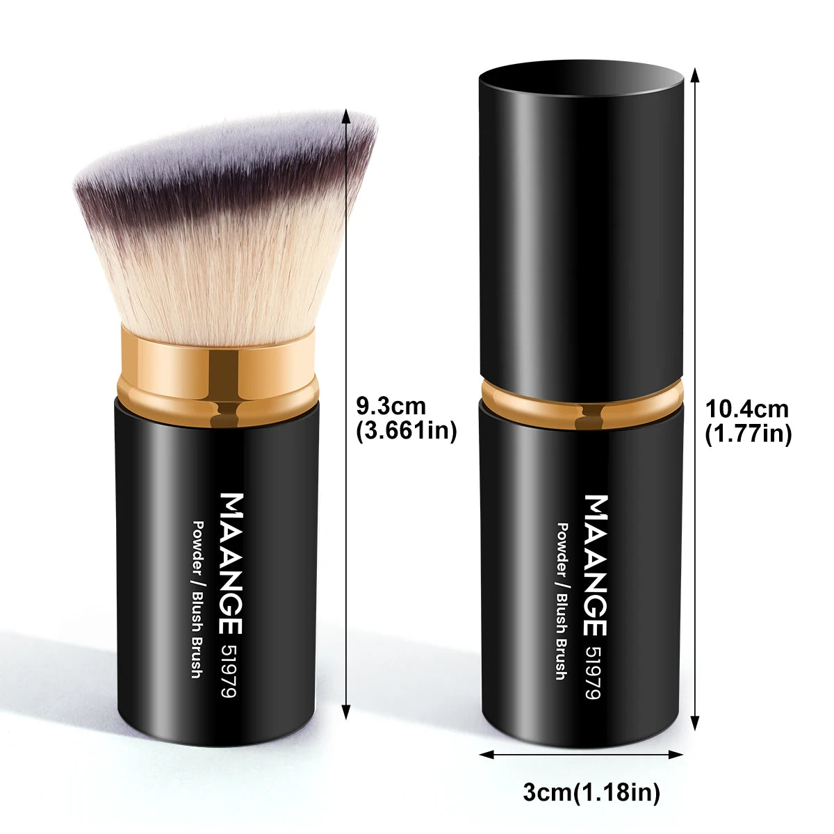 MAANGE Flat Angle Retractable Makeup Brush Kabuki Brush for Liquid, Cream, Powder, Foundation, Contouring, Blush Travel Set