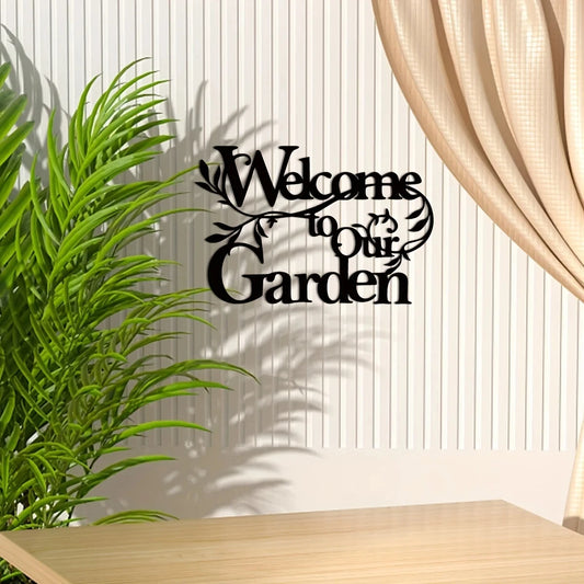 DDPNKL 1pc Welcome To Our Garden Sign, Metal Garden Sign Decorative Wall Hanging Metal Crafts Wall Decoration Logo